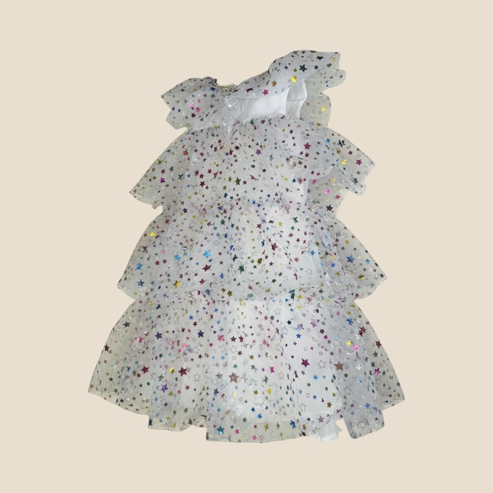 Lola and the Boys White Tulle Tiered Dress Multicolor Metallic Stars Kids 12M - Picture 4 of 4